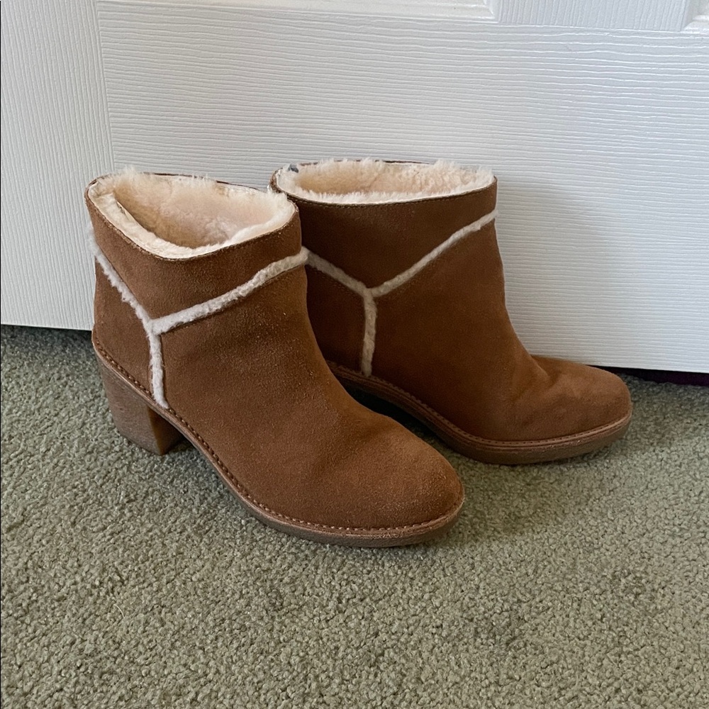 UGG Tan Ankle Booties with Cream Trim